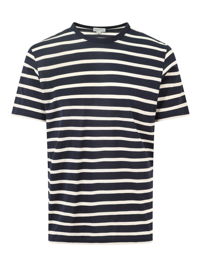 Filati.co.uk | Sunspel Crew Neck Stripe T-Shirt in Navy/Ecru - front