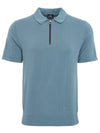 Mens Knit Zip Polo Shirt in Ice Blue