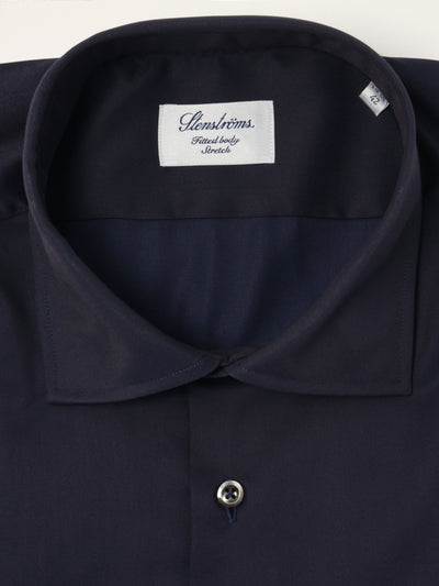 Fitted Body Stretch Cotton Shirt in Navy