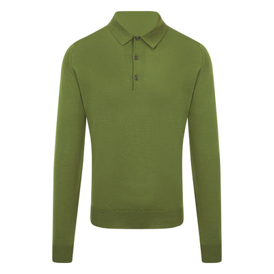 John Smedley Belper Knitted Polo Jumper in Verdant Green - Front